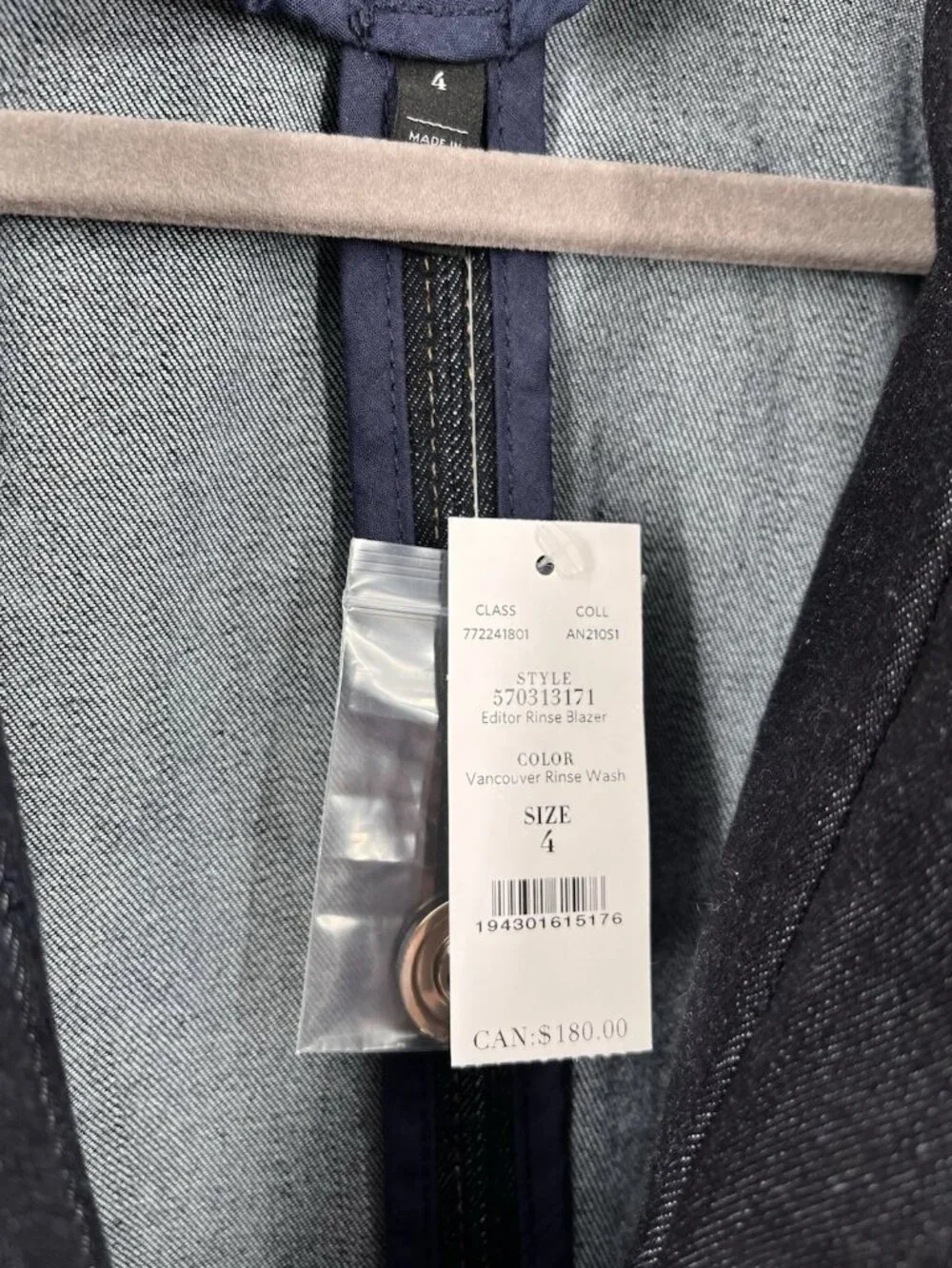 WHBM Women's Dark Vancouver Rinse Editor Denim Blazer NWT Size 4 - Picture 2 of 6